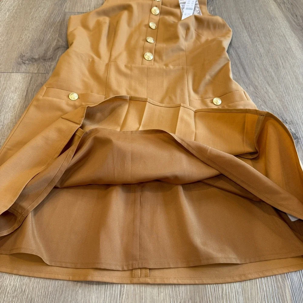 J.Crew Italian Stretch Wool Tollegno 1900 Pleated Mini Dress Camel Size 6 NWT